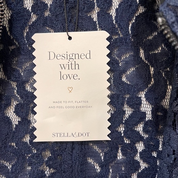 Stella & Dot Navy Blue Lace and Leather Zip up Jacket - Picture 3 of 13